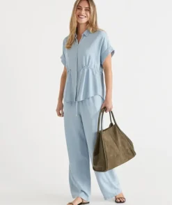 Lyocell Drawstring Wide Leg Pant - Light Wash
