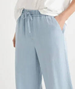 Lyocell Drawstring Wide Leg Pant - Light Wash