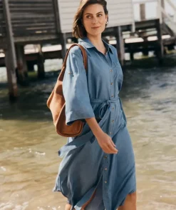 Lyocell Short Sleeve Midi Shirt Dress