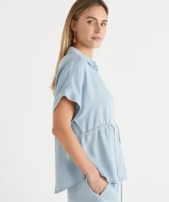 Lyocell Tie Waist Short Sleeve Shirt