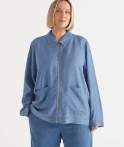 Lyocell Zip Front Collared Jacket