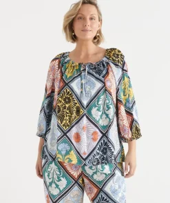 Mosaic Print 3/4 Sleeve Blouse