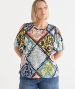 Mosaic Print Short Sleeve Top