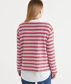 Multi Stripe Long Sleeve Top - Red