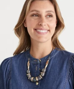 Navy Metallic Statement Necklace
