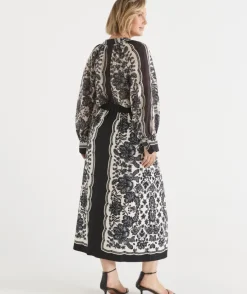 Noir Bloom Button Midi Skirt