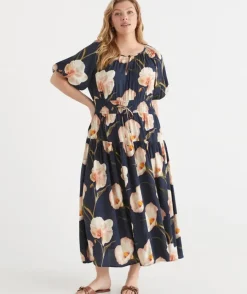 Orchid Floral Short Sleeve Midi Dress