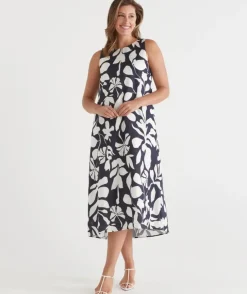 Palm Print Column Maxi Dress