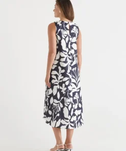 Palm Print Column Maxi Dress