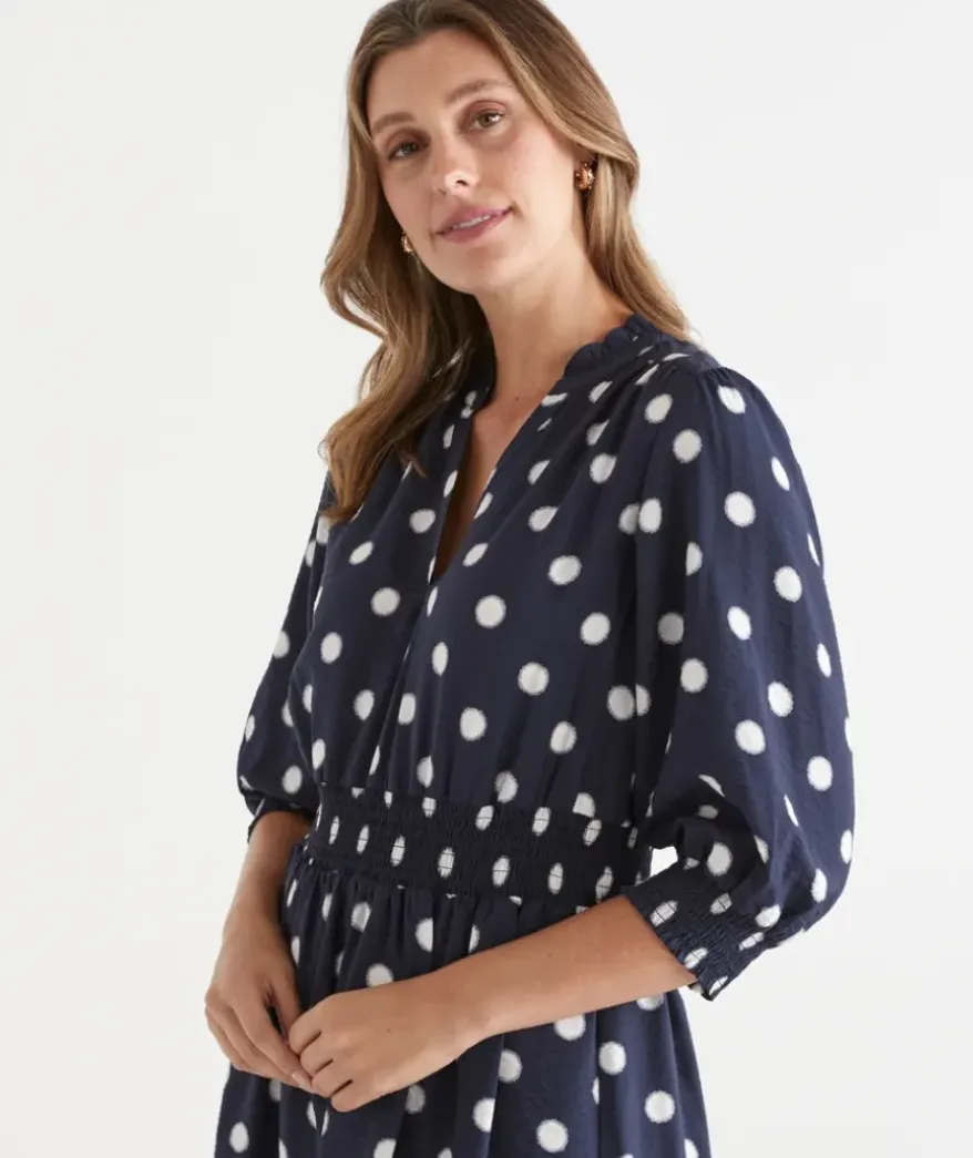 Polka Dot Shirred Waist Dress