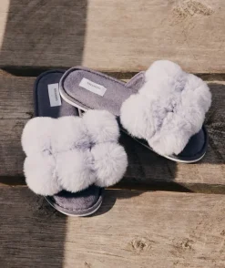 Pom Pom Slippers - Purple