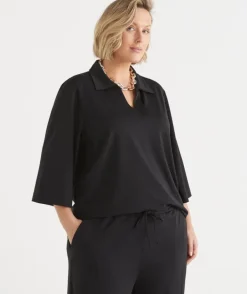 Ponte 3/4 Sleeve Polo Top