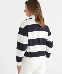 Quarter-Zip Stripe Jumper - Midnight