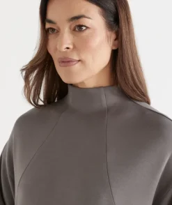Raglan Stretch Jersey High Neck Jumper - Iron