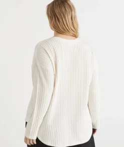 Self-Stripe Curve Hem Long Sleeve Top