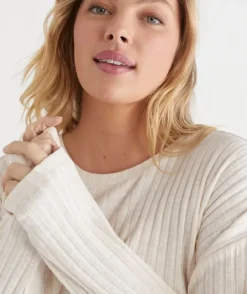 Self-Stripe Curve Hem Long Sleeve Top