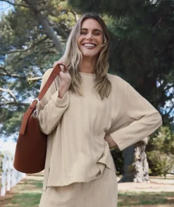 Self-Stripe Long Sleeve Knit Top