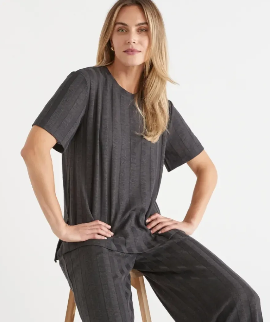 Self-Stripe Short Sleeve Top