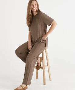 Self-Stripe Straight Leg Knit Pant