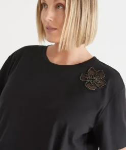 Sequin Flower Embellished T-Shirt