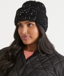 Sequin Knit Beanie - Black