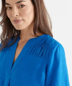 Shirred Shoulder Long Sleeve Dress