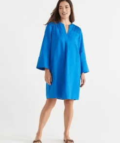Shirred Shoulder Long Sleeve Dress