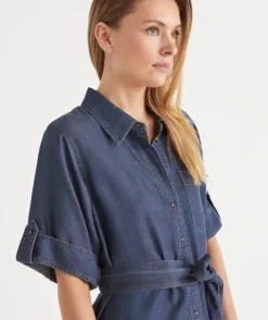 Short Sleeve Belted Shirt Dress