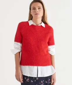 Short Sleeve Fluffy Knit Top