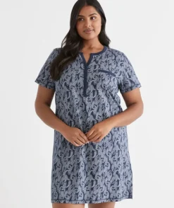 Short Sleeve Paisley Placket Nightie