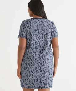 Short Sleeve Paisley Placket Nightie