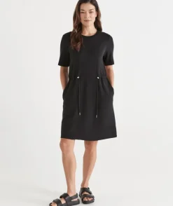 Short Sleeve Stretch Jersey Dress - Black