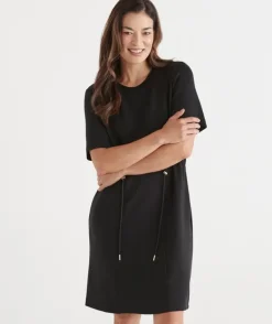 Short Sleeve Stretch Jersey Dress - Black