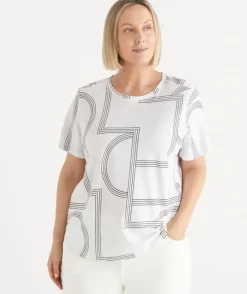 Slub Geometric Crew Neck T-Shirt