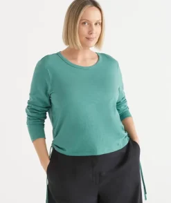 Slub Long Sleeve Ruched Top