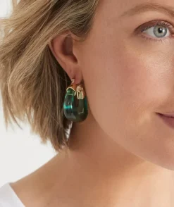 Spliced Resin Hoop Earring - Green/Gold