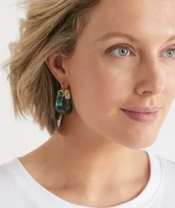 Spliced Resin Hoop Earring - Green/Gold