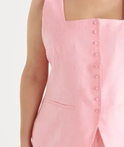Square Neck Button Up Vest - Pink