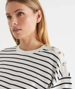 Stripe Button Shoulder Jumper - Ink