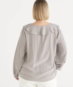 Stripe Frill Detail Long Sleeve Blouse