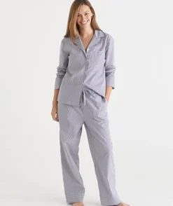 Stripe Full Length Pyjama Set - Navy