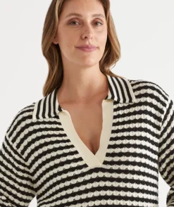 Stripe Knit Polo Top