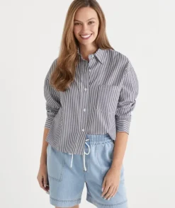 Stripe Long Sleeve Crop Shirt