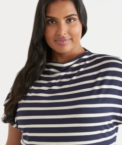 Stripe Mock Neck Short Sleeve Tee - Ink