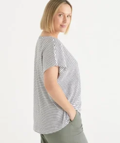 Stripe Slub V Neck T-Shirt