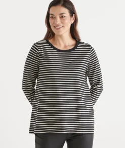 Stripe Swing Long Sleeve Top - Black/Natural