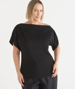Textured Asymmetric Short Sleeve Top