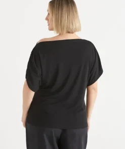 Textured Asymmetric Short Sleeve Top