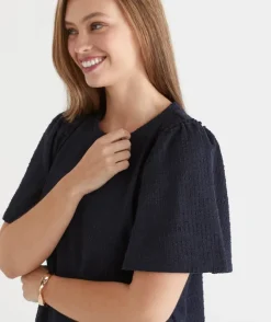 Textured Short Sleeve Flutter Dress