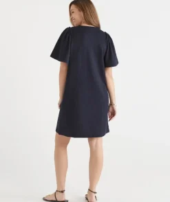 Textured Short Sleeve Flutter Dress